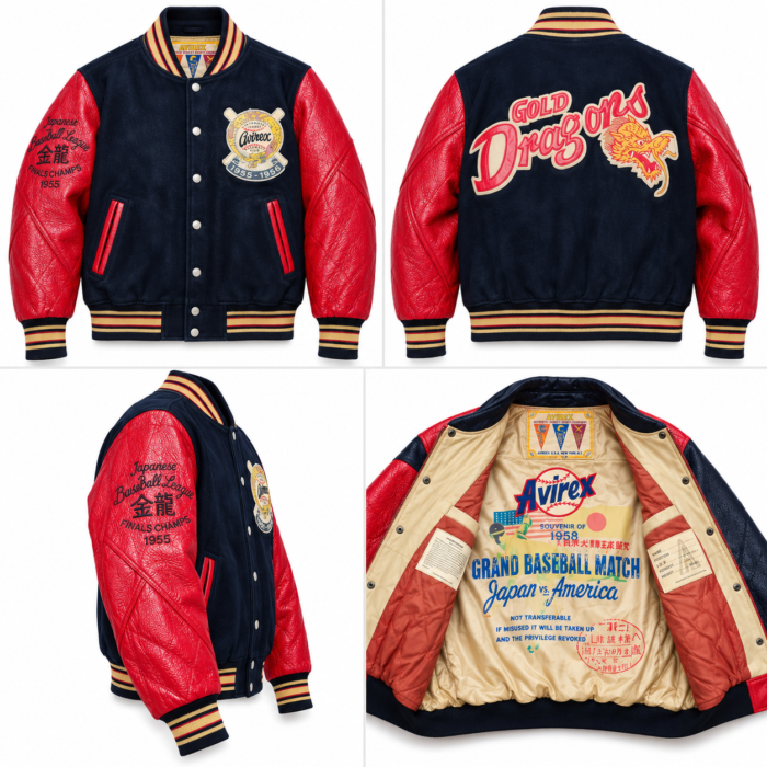 Avirex Gold Dragons Navy and Red Varsity Bomber Jacket | Blackstone Jackets