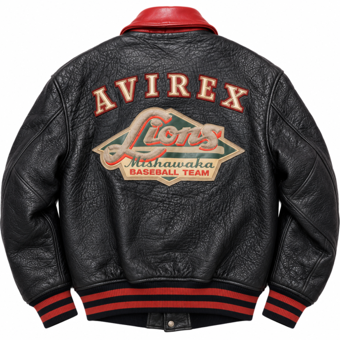 Avirex Lions Mishawaka Black Leather Varsity Bomber Jacket | Blackstone Jackets