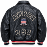 Avirex USA All American Black Leather Bomber Jacket | Blackstone Jackets
