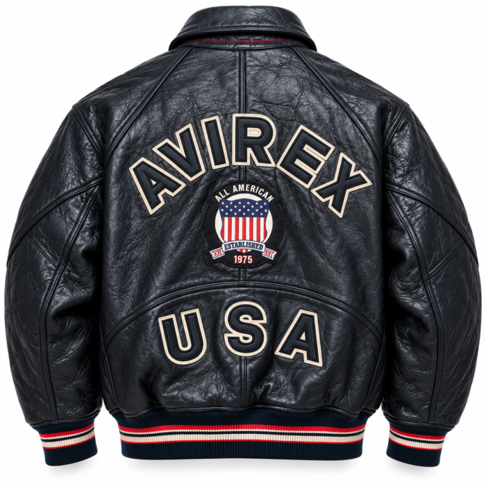 Avirex USA All American Black Leather Bomber Jacket | Blackstone Jackets