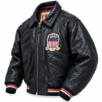 Avirex USA All American Black Leather Bomber Jacket | Blackstone Jackets
