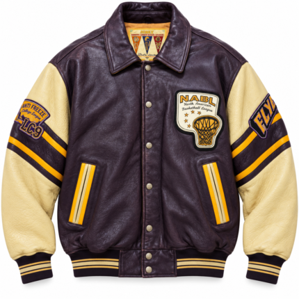 Avirex Flyers NABL Purple & Cream Leather Varsity Bomber Jacket | Blackstone Jackets