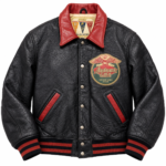 Avirex Lions Mishawaka Black Leather Varsity Bomber Jacket | Blackstone Jackets