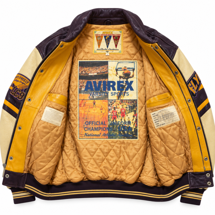 Avirex Flyers NABL Purple & Cream Leather Varsity Bomber Jacket | Blackstone Jackets