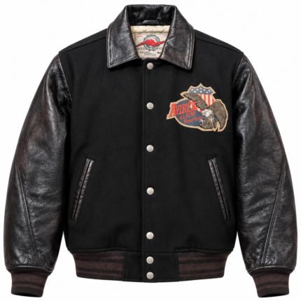 Avirex All Star American Black Wool and Leather Varsity Bomber Jacket | Blackstone Jackets