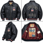 Avirex USA All American Black Leather Bomber Jacket | Blackstone Jackets