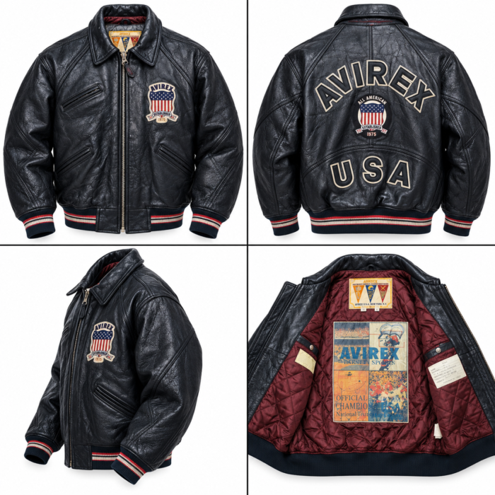 Avirex USA All American Black Leather Bomber Jacket | Blackstone Jackets