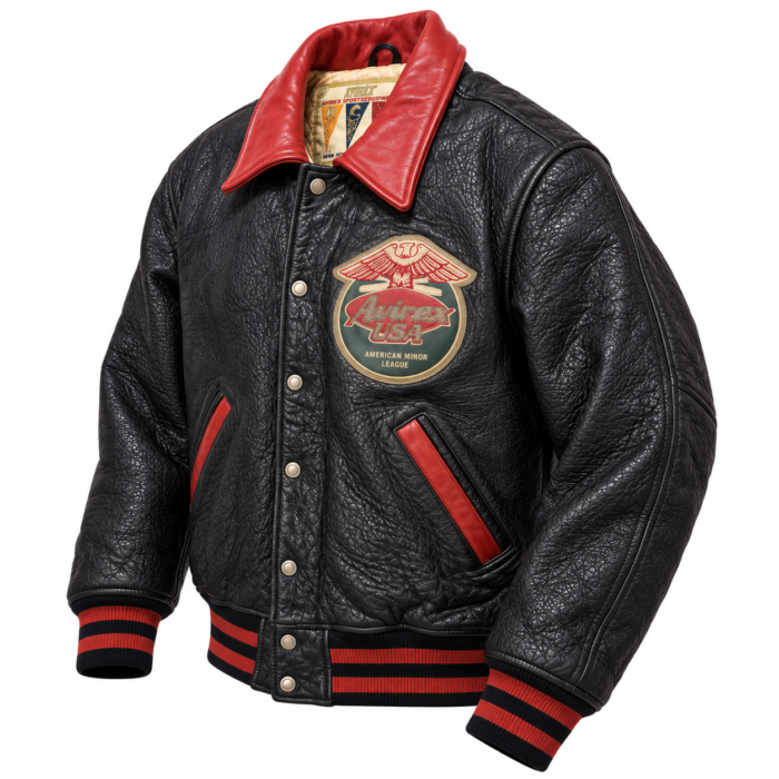 Avirex Lions Mishawaka Black Leather Varsity Bomber Jacket | Blackstone Jackets