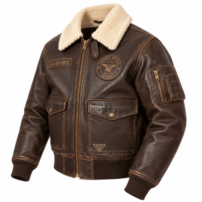 Avirex U.S. Air Force Brown Leather Flight Bomber Jacket with Shearling Collar | Blackstone Jackets