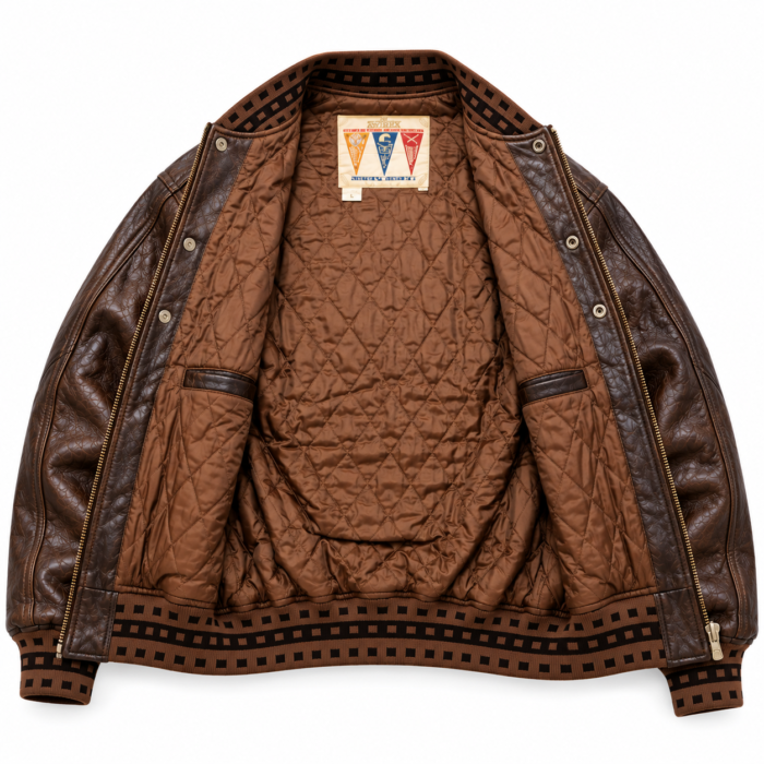 Avirex Tomahawks Brown Leather Varsity Bomber Jacket | Blackstone Jackets