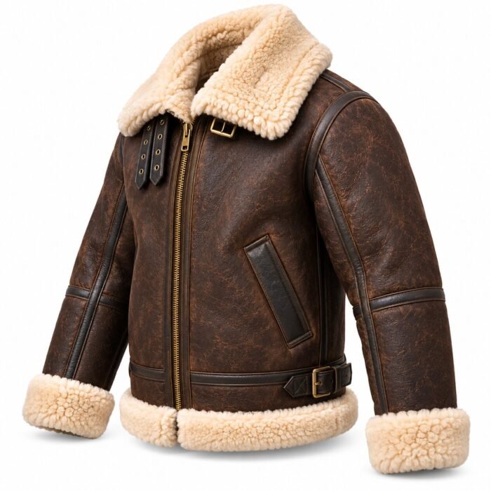 Altair Dark Chocolate With Cream Shearling Men's B-3 Shearling Flight Leather Jacket | Blackstone Jackets