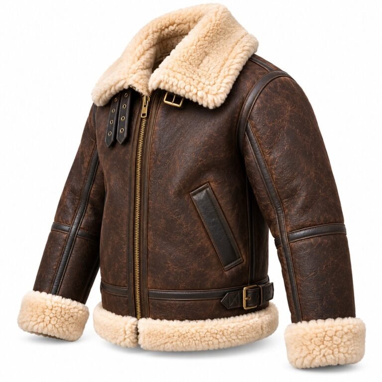 Altair Dark Chocolate With Cream Shearling Men's B-3 Shearling Flight Leather Jacket | Blackstone Jackets