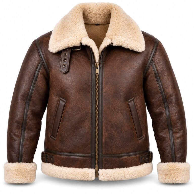 Bishop Seal Brown With Cream Shearling Men's B-3 Shearling Flight Leather Jacket | Blackstone Jackets
