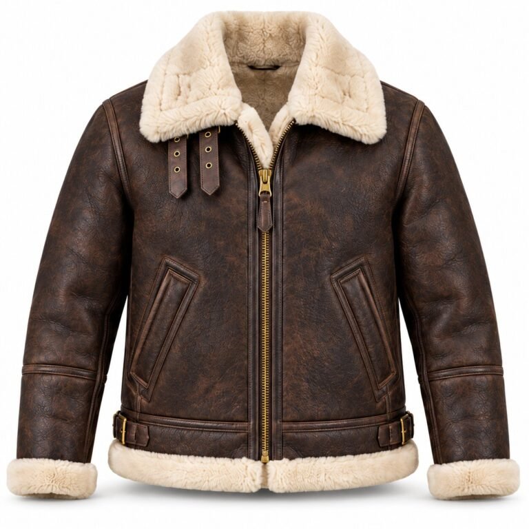 Altair Dark Chocolate With Cream Shearling Men's B-3 Shearling Flight Leather Jacket | Blackstone Jackets