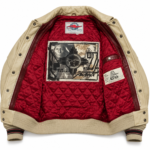 Avirex Cream Leather Varsity Bomber Jacket with Chief Back Patch | Blackstone Jackets