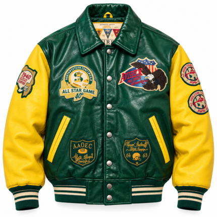 Avirex Green and Yellow Varsity Leather Bomber Jacket | Blackstone Jackets
