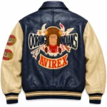 Avirex Orang Indians Navy Blue Leather Varsity Jacket | Blackstone Jackets