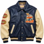 Avirex Orang Indians Navy Blue Leather Varsity Jacket | Blackstone Jackets