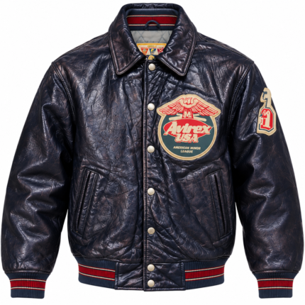 Avirex Florida Sharks Navy Leather Varsity Bomber Jacket | Blackstone Jackets