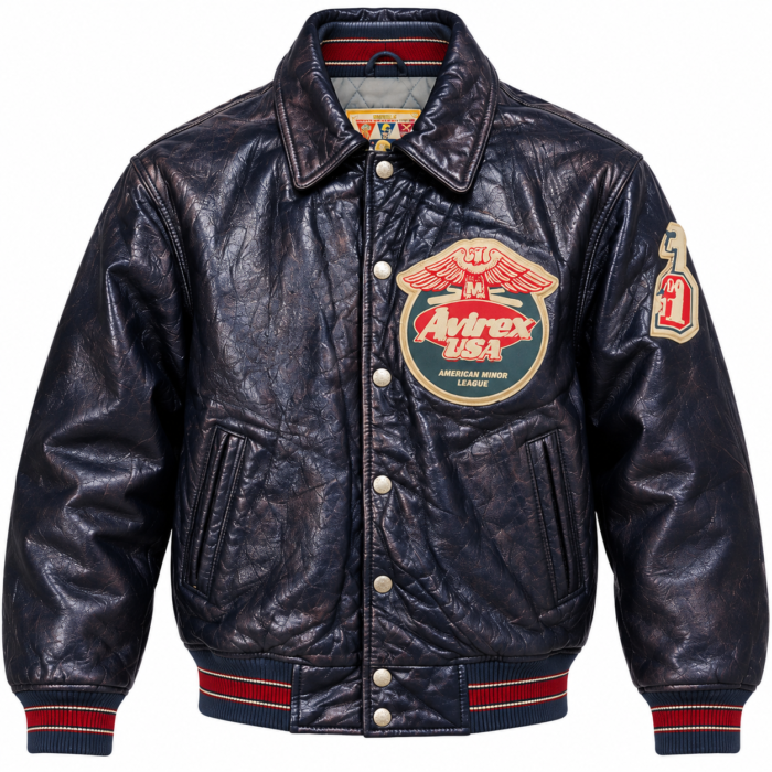 Avirex Florida Sharks Navy Leather Varsity Bomber Jacket | Blackstone Jackets