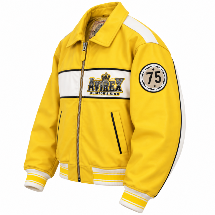 Avirex Aviator's King 75 Yellow and White Leather Bomber Jacket | Blackstone Jackets