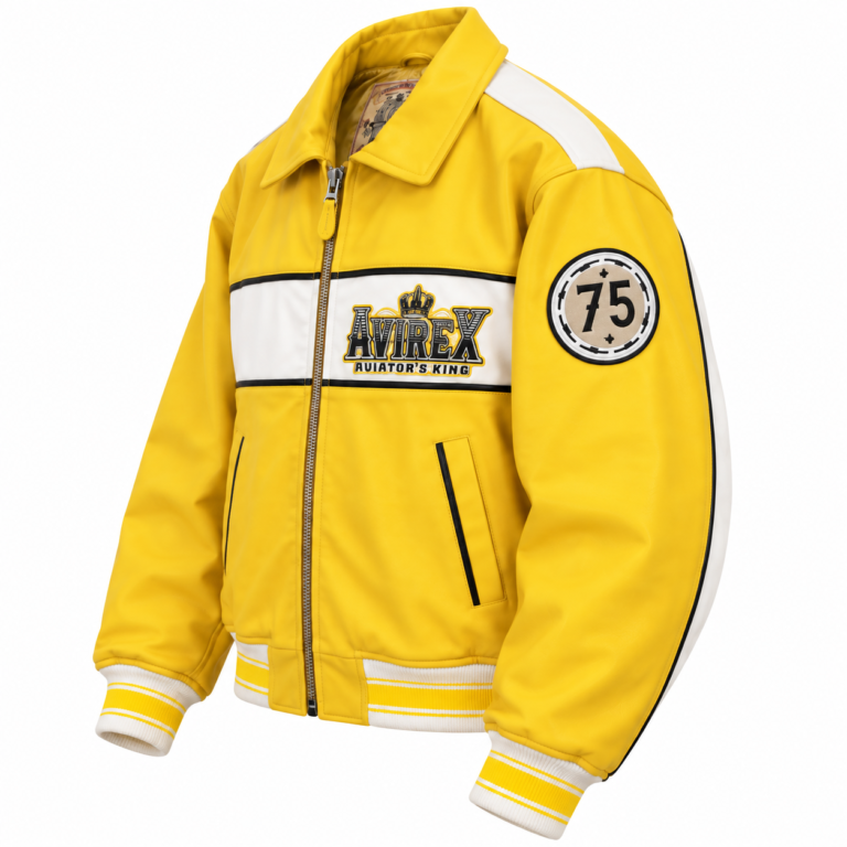 Avirex Aviator's King 75 Yellow and White Leather Bomber Jacket | Blackstone Jackets