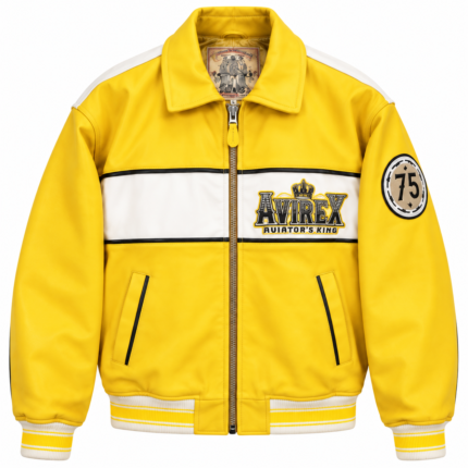 Avirex Aviator's King 75 Yellow and White Leather Bomber Jacket | Blackstone Jackets