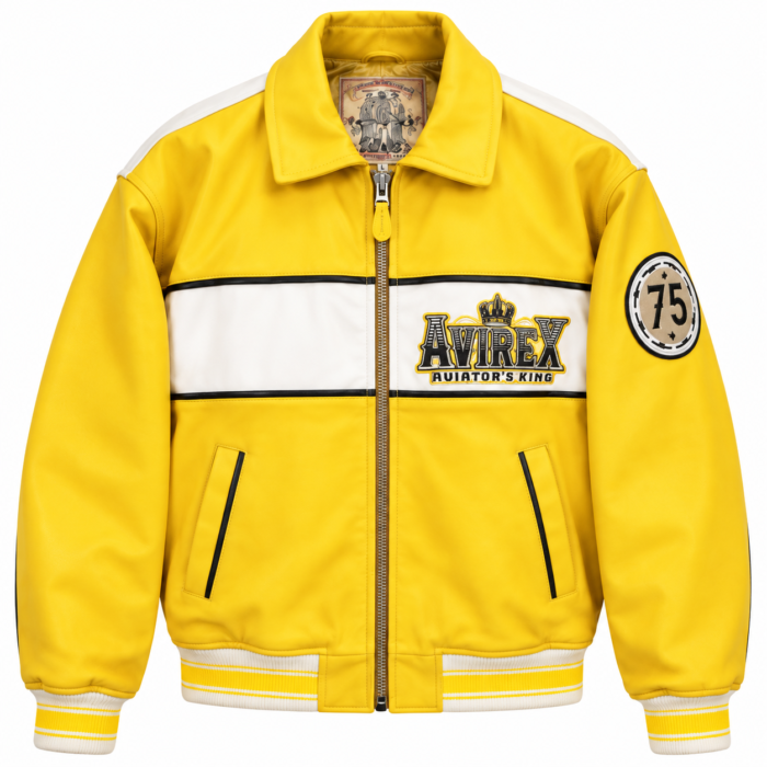 Avirex Aviator's King 75 Yellow and White Leather Bomber Jacket | Blackstone Jackets Avirex Aviator's King 75 Yellow and White Leather Bomber Jacket | Blackstone Jackets