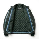 Alpina Leather Jacket inner lining view, quilted dark-green satin lining