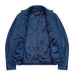 Alpine Leather Jacket inner view — plain lining with inside pockets and Blackstone Jackets neck label