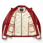 Austin-Healey Leather Jacket inner view, plain lining with inside pockets and Blackstone Jackets neck label