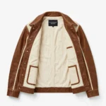 Austin Leather Jacket inner view, plain lining with inside pockets and Blackstone Jackets neck label