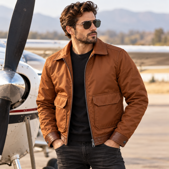 Maverick Cognac Brown Men's Classic Flight Jacket | Blackstone Jackets