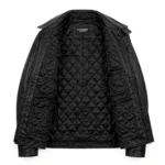 BMW Leather Jacket inner lining view, quilted black satin lining