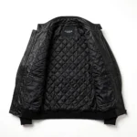 BMW M Leather Jacket inner lining view, quilted black satin lining