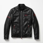 Brabus Leather Jacket front view, black with red accents racer jacket