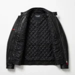 Brabus Leather Jacket inner lining view, quilted black satin lining