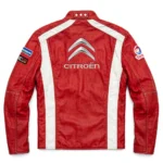 Citroën Leather Jacket back view — red with white panels jacket with back embroidery