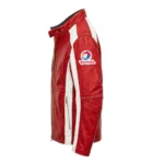 Citroën Leather Jacket side view — red with white panels jacket with sleeve embroidery