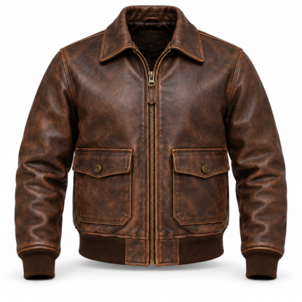 Hudson Distressed Brown Men's A-2 Flight Leather Jacket | Blackstone Jackets