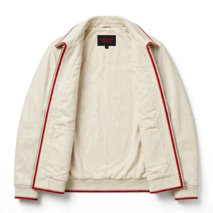 Daihatsu Leather Jacket inner lining view, cream cotton lining