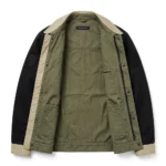 Defender Leather Jacket inner view, plain lining with inside pockets and Blackstone Jackets neck label
