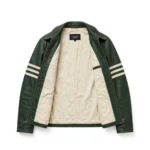 Delahaye Leather Jacket inner view — plain lining with inside pockets and Blackstone Jackets neck label