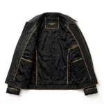 DS Automobiles Leather Jacket inner view — plain lining with inside pockets and Blackstone Jackets neck label