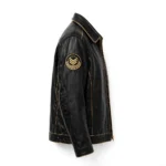 DS Automobiles Leather Jacket side view — black with gold trim jacket with sleeve embroidery