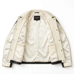 Duesenberg Leather Jacket inner lining view, ivory satin lining with gold trim