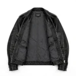 Facel Vega Leather Jacket inner view — plain lining with inside pockets and Blackstone Jackets neck label