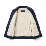 Fiat Leather Jacket inner view — plain lining with inside pockets and Blackstone Jackets neck label