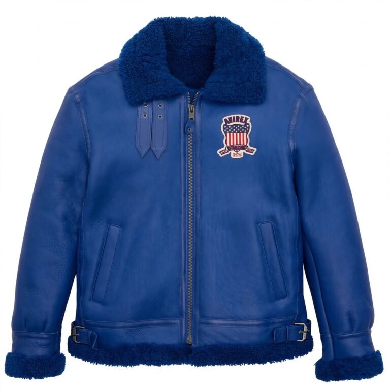 Avirex Royal Blue Men’s B-3 Shearling Leather Aviator Jacket | Blackstone Jackets