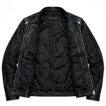 Geely Leather Jacket inner view, plain lining with inside pockets and Blackstone Jackets neck label